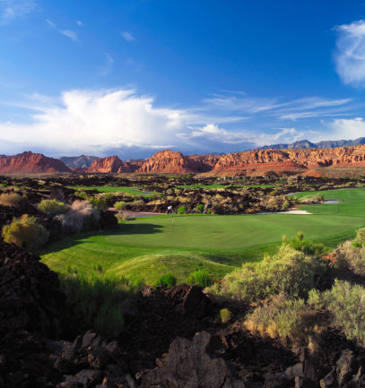 Arial view of entrada with mountain in the background