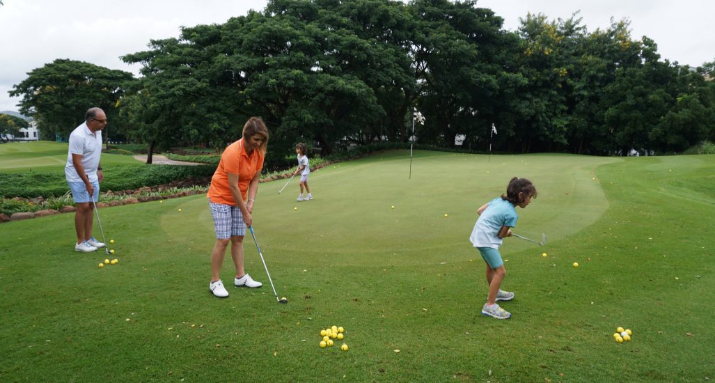 David D'Souza and his wife and children at Prestige Golfshire Club