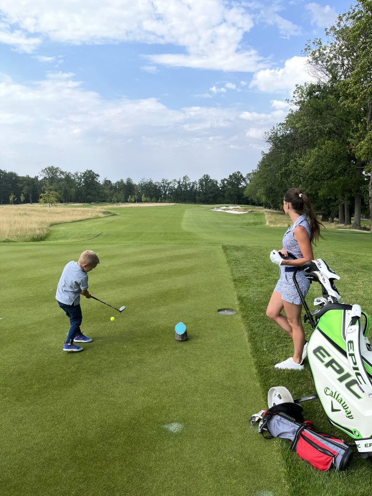 Kateřina, son Oliver Pokorný on the golf course at PGA National Czech Republic 