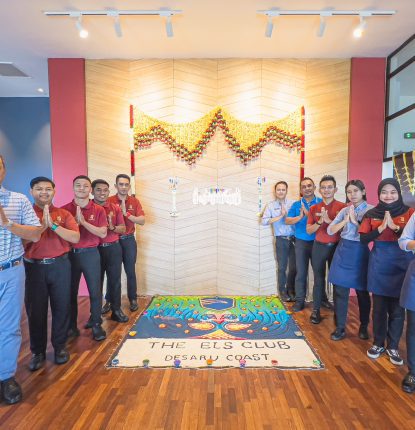 Associates in front of the Diwali Kolam at Els Club Desaru Coast