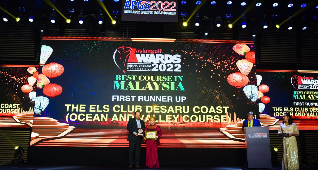 Sean Kinsley, Group Director of Agronomy collecting First Runner-Up for “Best Course in Malaysia” Award for Ocean Course and Valley at the Asian Golf Awards