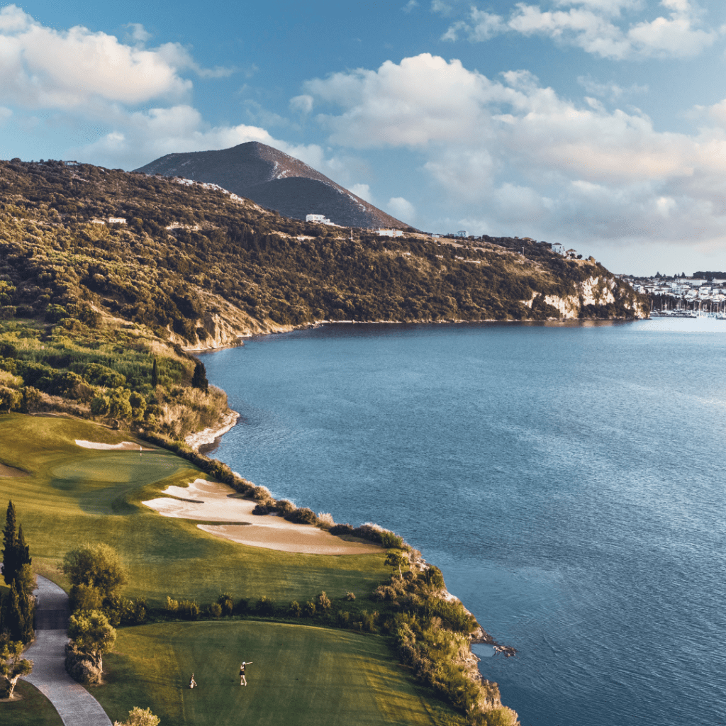 Aerial view of The Bay Course at Costa Navarino