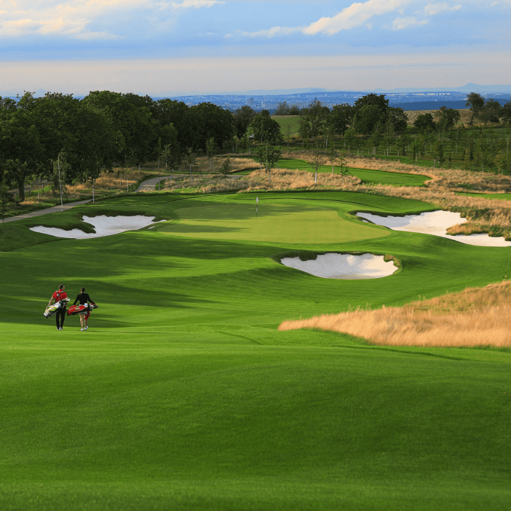 Golfers on the golf course at PGA National Czech Republic