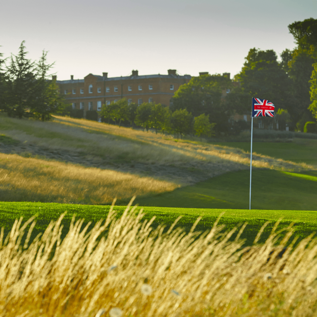 The Grove golf course and pin flag