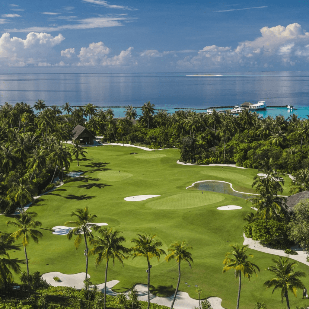 Aerial view of golf course at Velaa Private Island