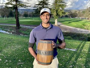 Avinash Ayer holding the Grapevine Amateur Trophy at Silverado Resort